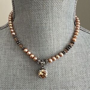 Vintage Codi Mystic Topaz Pearl Crystal Sterling Silver Pendant Necklace 18"